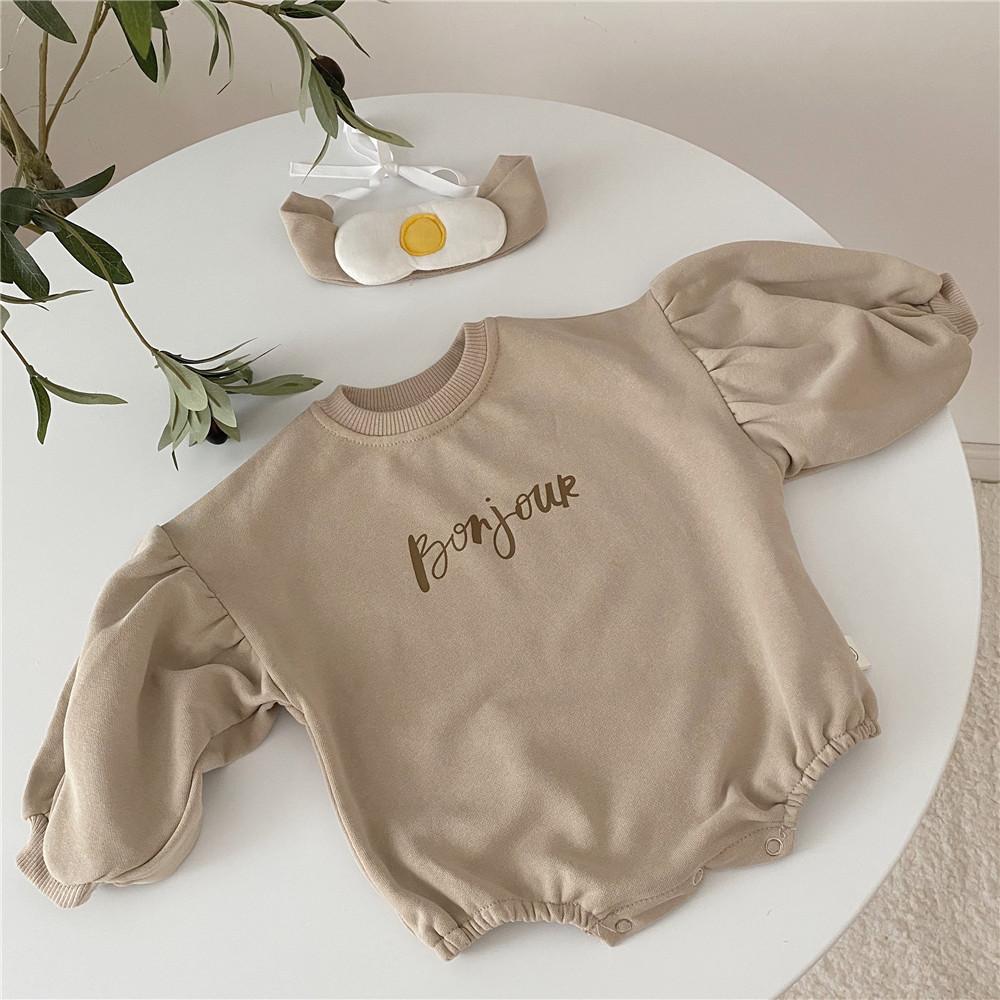 Ins Unisex Newborn Baby Girls Romper Spring and Autumn Bonjour Letter Onesie Babywear Wholesale