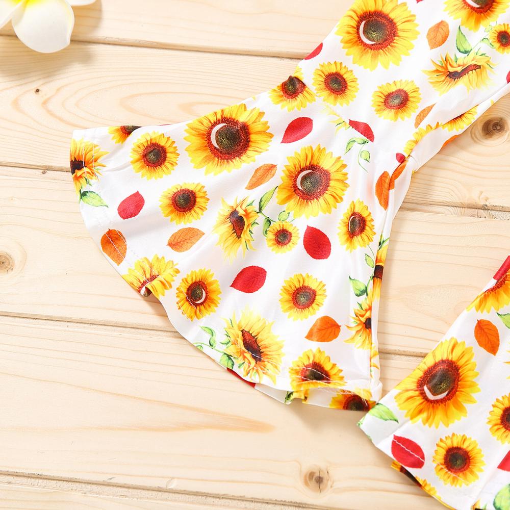 Summer Hot-selling Girls Camisole and Sunflower Full Print Flared Two-Piece Set Wholesale Kids Clothing