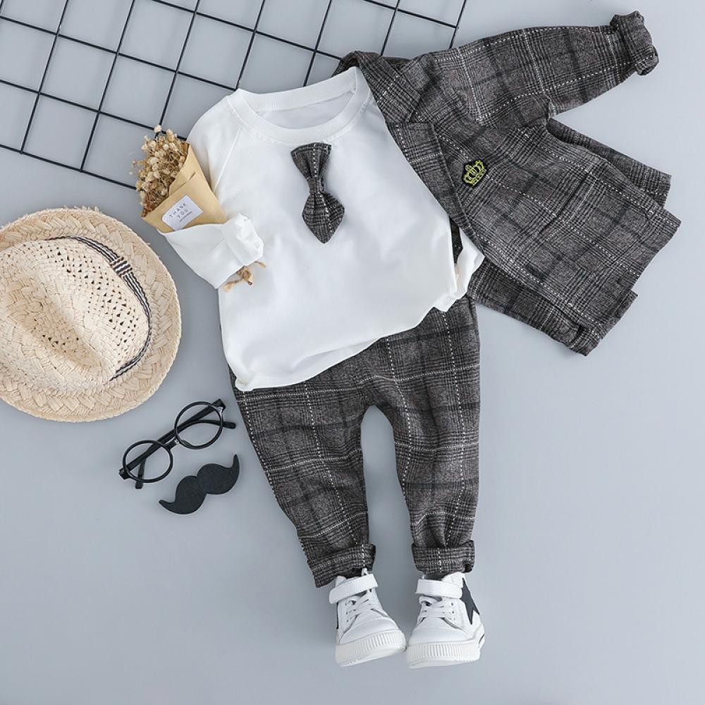 Baby Boys Autumn Long Sleeve Plaid Coat Suit Baby Clothes Wholesale Bulk