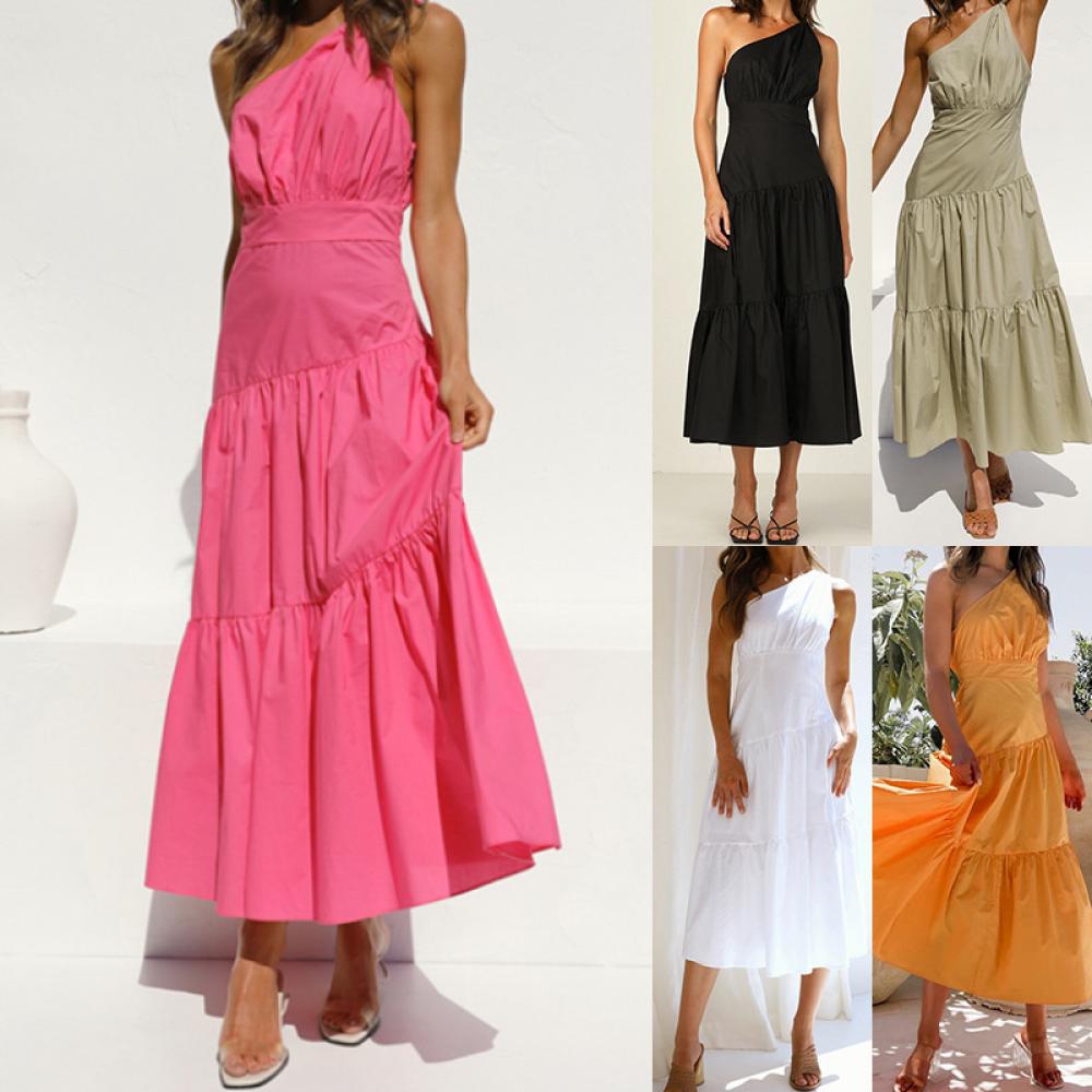 Western Women Loose Shoulder Sexy Big Swing Solid Color Irregular Dress Women Wholesale Dresses