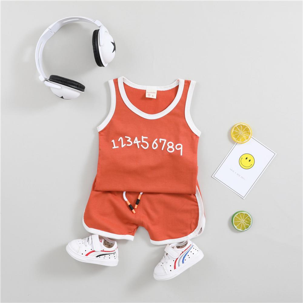 Unisex Boy and Girls Summer Sleeveless Number Tank Top and Shorts Set Baby Boys Clothes Wholesale