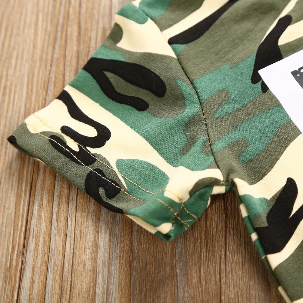 Boys' Letter Print Camouflage Round Neck Short Sleeve T-shirt & Solid Pants Wholesale Boy Clothing