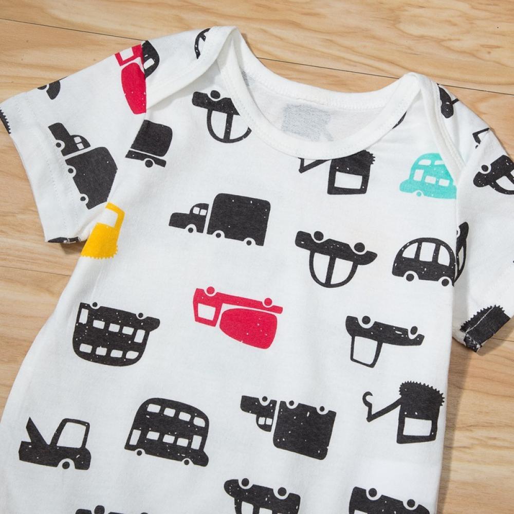 Boys Summer Baby Boy Cartoon Car Printed Short Sleeve Jumpsuit Wholesale Clothing Baby