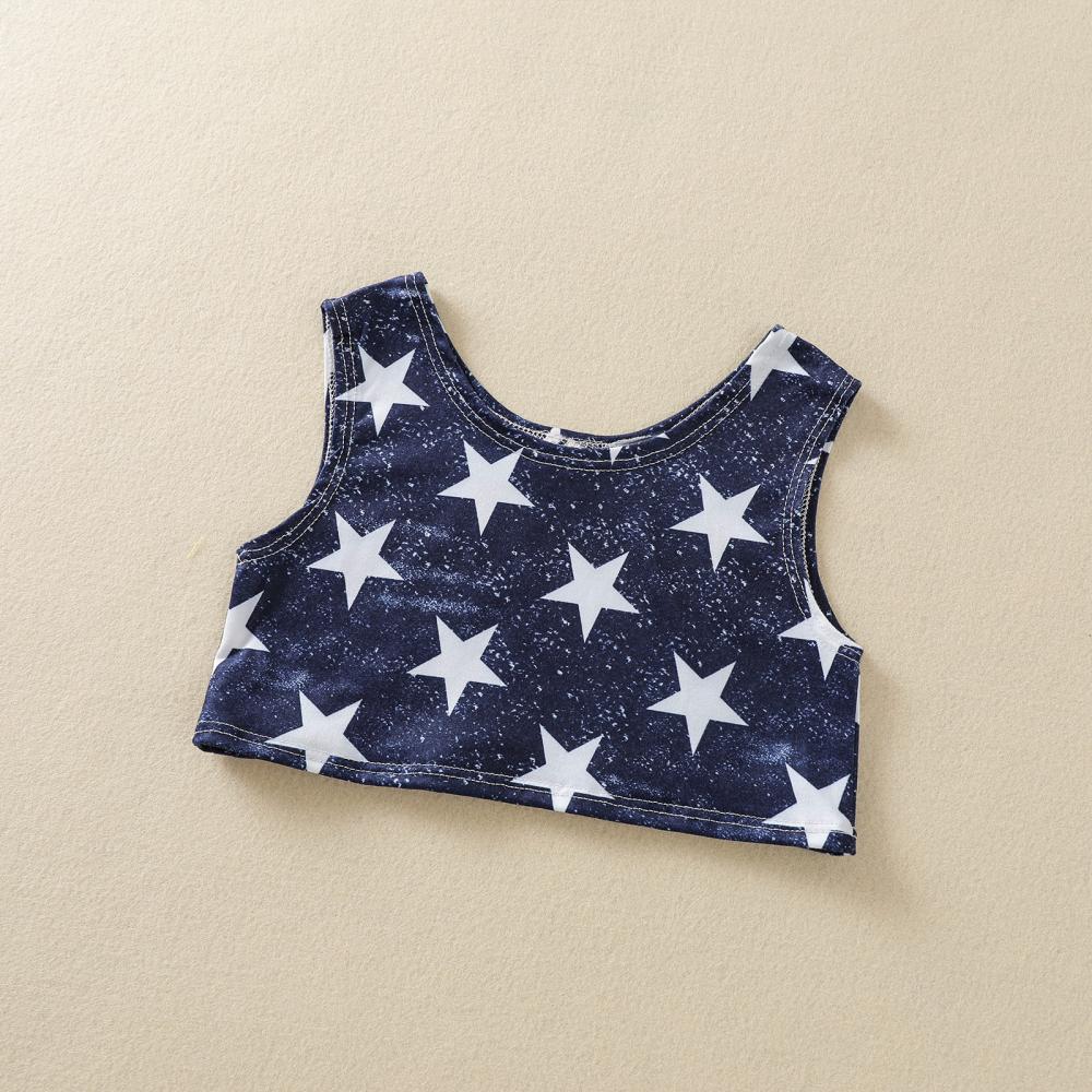 Kids Summer Independence Day Three-Piece Round Neck Sleeveless Tank Top Striped Shorts Set Wholesale Baby Clothes