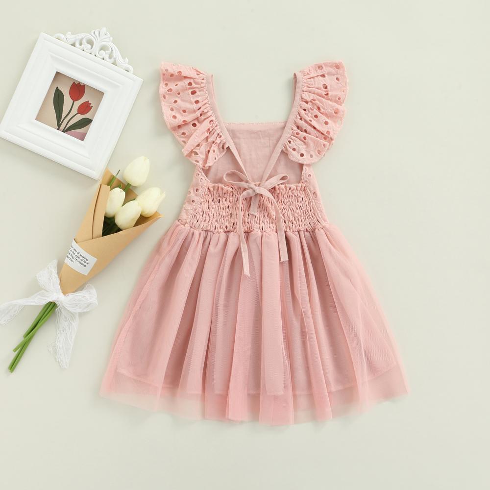 Baby And Toddler Girls Summer Breathable Comfortable Sling Flying-sleeves Hollow Out Dress Mesh Princess Dress Wholesale Kids Clothing
