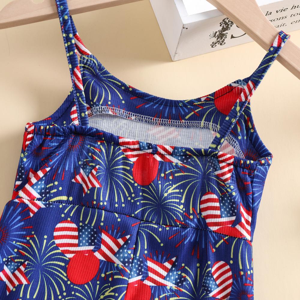 Toddler Girls Summer New Comfortable Fashionable Independence Day Star Print Jumpsuit Flared Pants Wholesale Kids Clothing