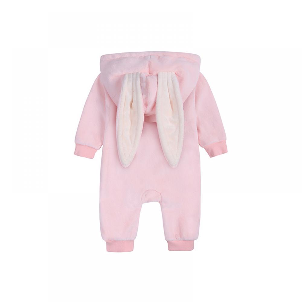 Newborn Baby Girl Winter Jumpsuit Thick and Fluffy  Rabbit Ears Romper Baby Ruffle Rompers Wholesale