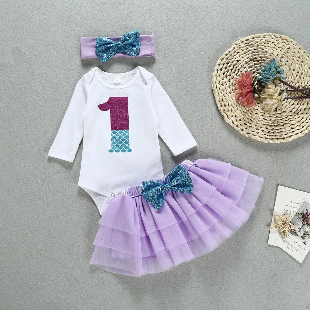 0~2Y 2022 Girl's Birthday Dress Suit White Romper + Mesh Skirt + Socks + Headdress Wholesale Kids Clothing