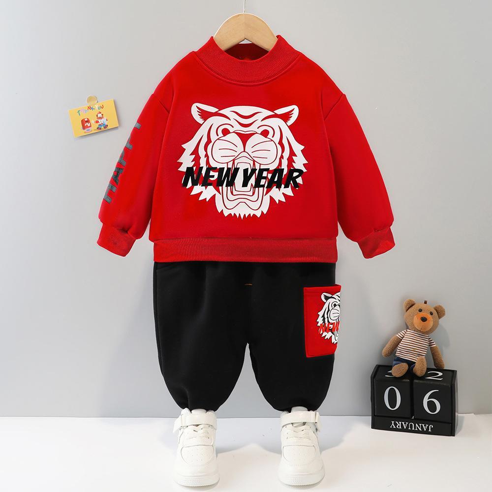 Boys Fleece Long Sleeve Top and Trousers Letter Printed Buy Baby Clothes Wholesale