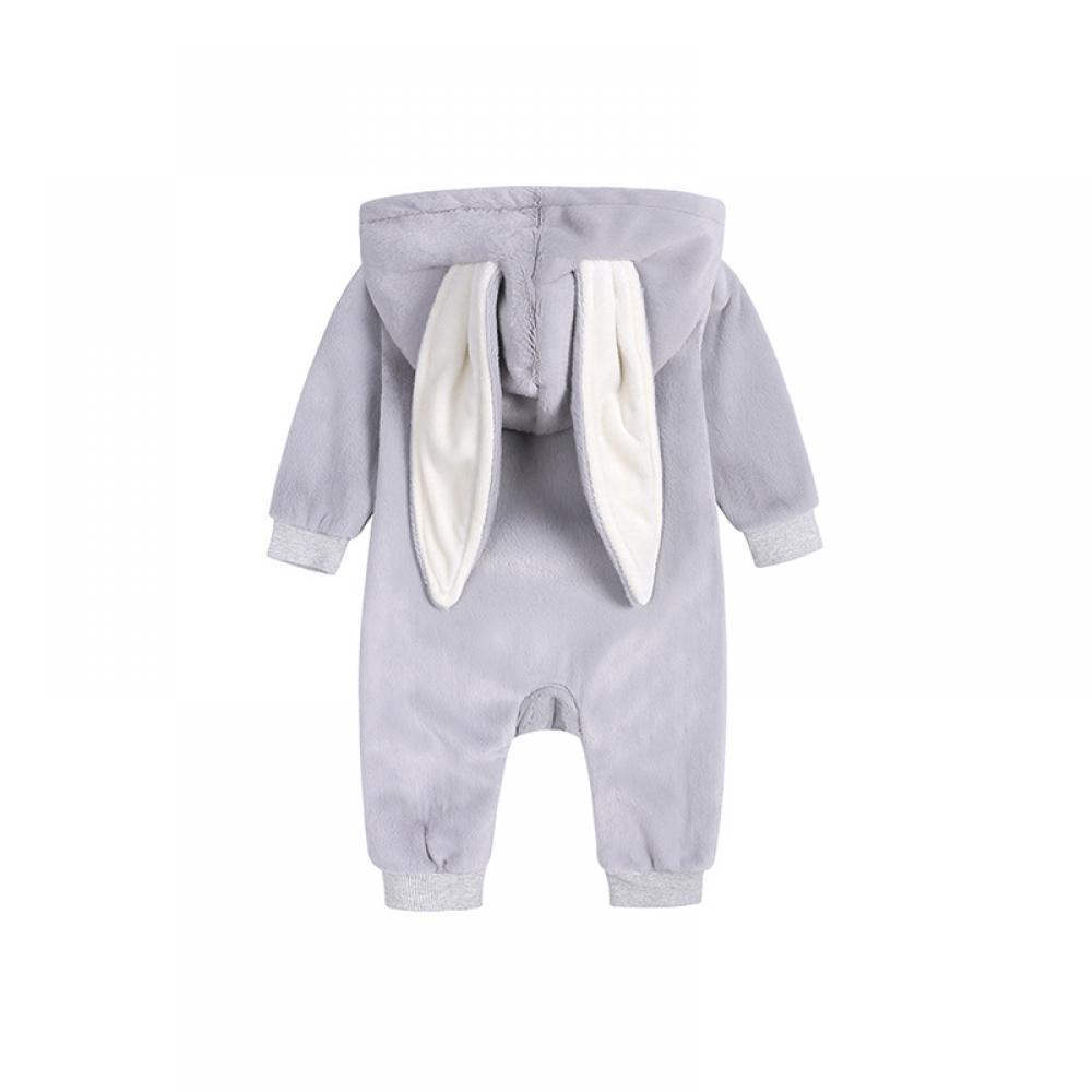 Newborn Baby Girl Winter Jumpsuit Thick and Fluffy  Rabbit Ears Romper Baby Ruffle Rompers Wholesale