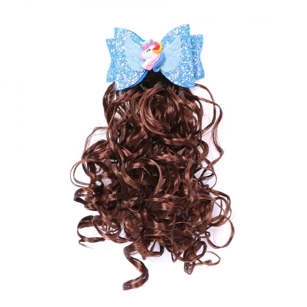 MOQ 2pcs Girls Pink Star Bow Unicorn Fluffy Curly Hair Wig Headdress Hairpin Girls Accessories Wholesale