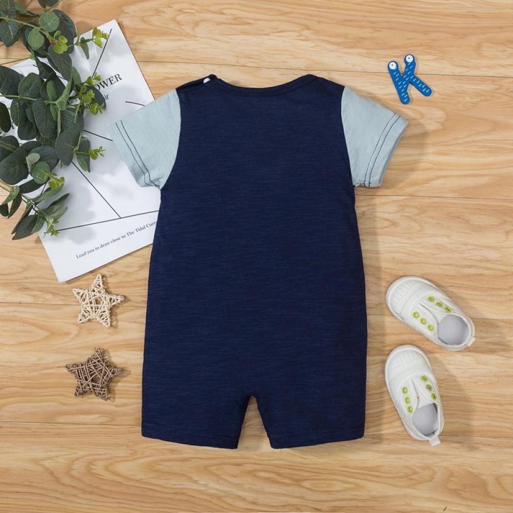 Boys Summer Baby Boy Cartoon Bear Print Short Sleeve Jumpsuit Baby Clothes Cheap Wholesale