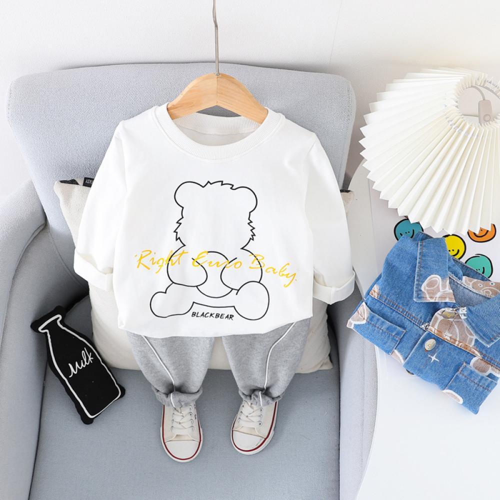 Baby Boys Spring/Autumn Long-sleeve Bear Printed Denim Coat Set Baby Wholesales
