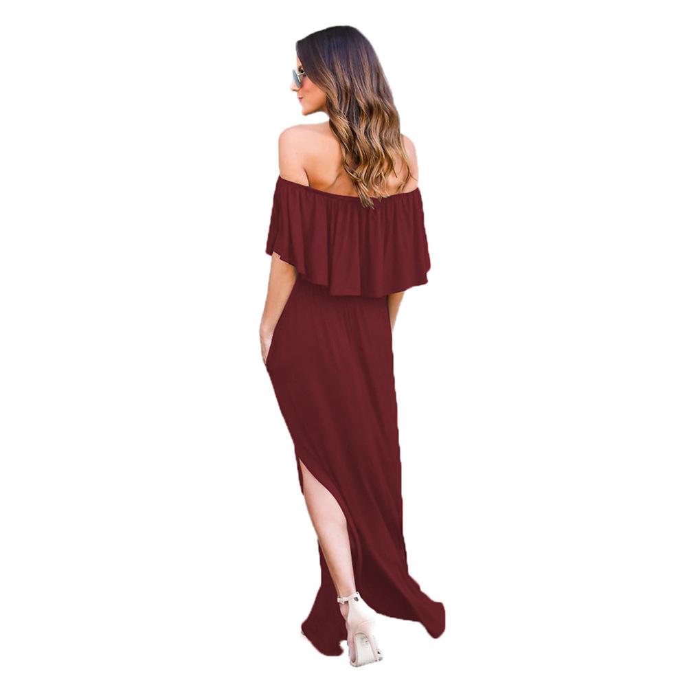 2022 Spring And Summer Hot Style Ruffled One-Shoulder Long Slip Pocket Mid-Length Dress Wholesale Women Clothes