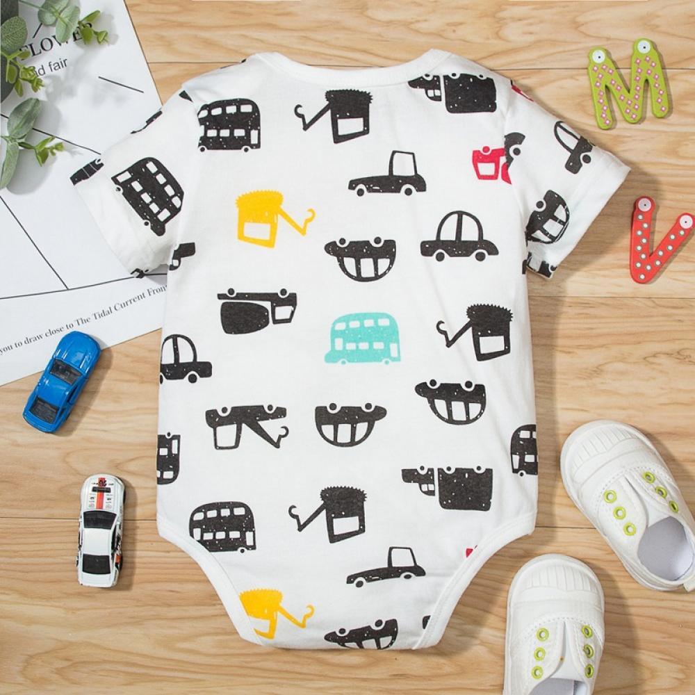 Boys Summer Baby Boy Cartoon Car Printed Short Sleeve Jumpsuit Wholesale Clothing Baby