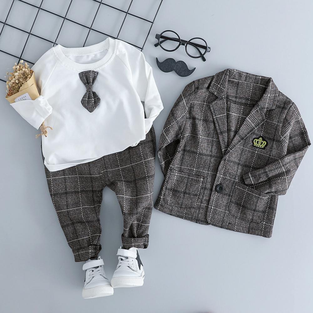 Baby Boys Autumn Long Sleeve Plaid Coat Suit Baby Clothes Wholesale Bulk