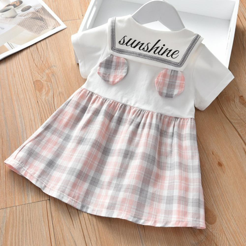 Girls Summer Girls' College Style Checker Short Sleeve Dress Girls Clothing Wholesalers