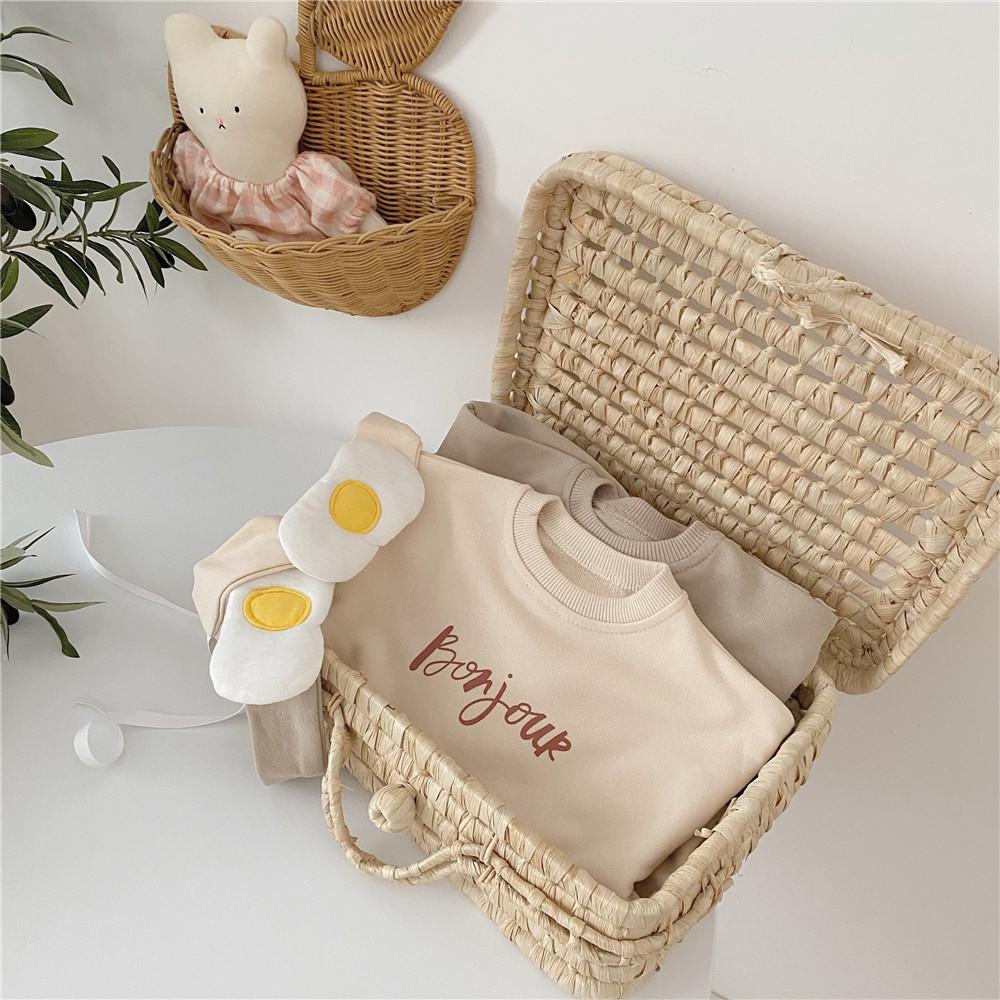 Ins Unisex Newborn Baby Girls Romper Spring and Autumn Bonjour Letter Onesie Babywear Wholesale