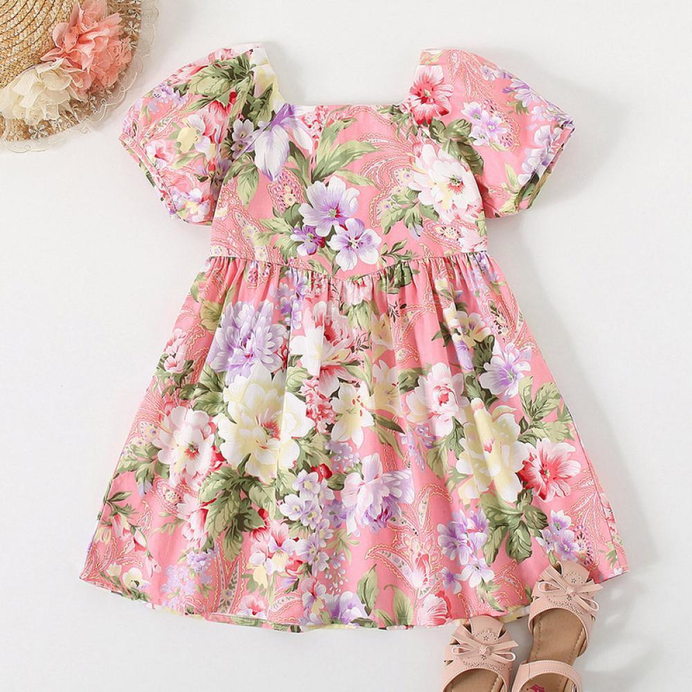 Girls Summer Girls' Floral Print Short Sleeve Dress Wholesale Clothing For Girls