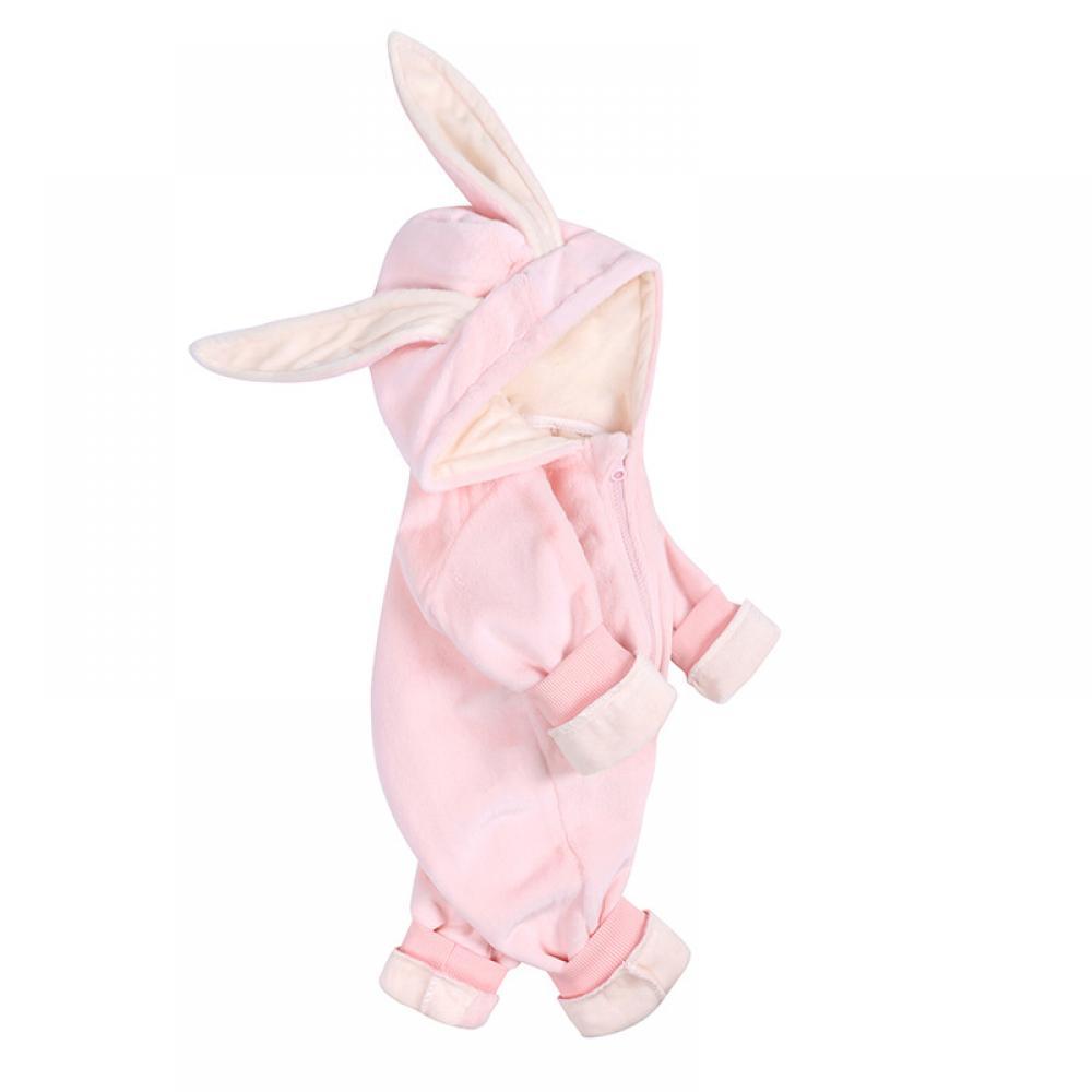 Newborn Baby Girl Winter Jumpsuit Thick and Fluffy  Rabbit Ears Romper Baby Ruffle Rompers Wholesale