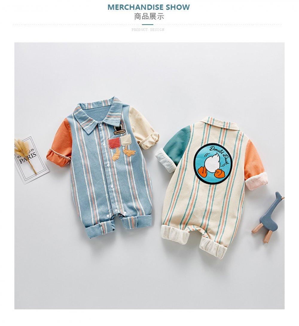 Newborn Boys Spring and Autumn Thin Fashion Stripe Jumpsuit Baby Wholesales