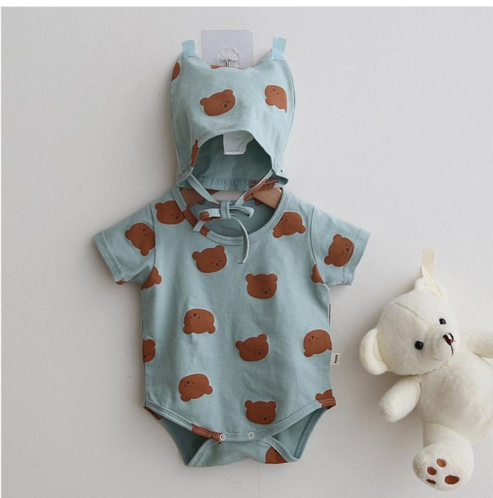 0~2Y Ins Summer Baby Triangle Romper Short-sleeved Cotton One-piece Romper Baby Bag Fart Romper With Hat Gender Neutral Baby Clothes Wholesale Baby Clothes