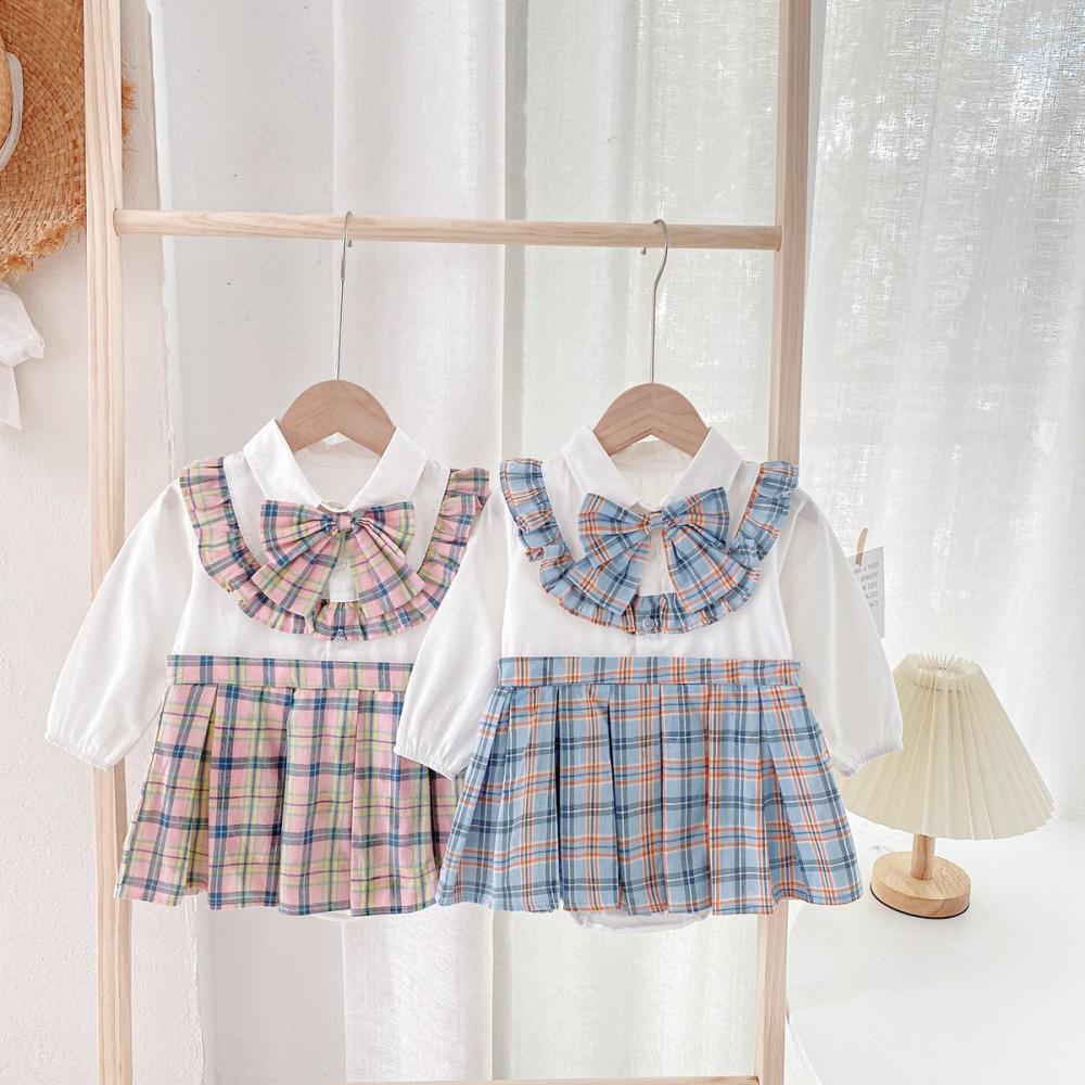 Girls Plaid Lolita Long-sleeve Jumpsuit Wholesale Baby Rompers