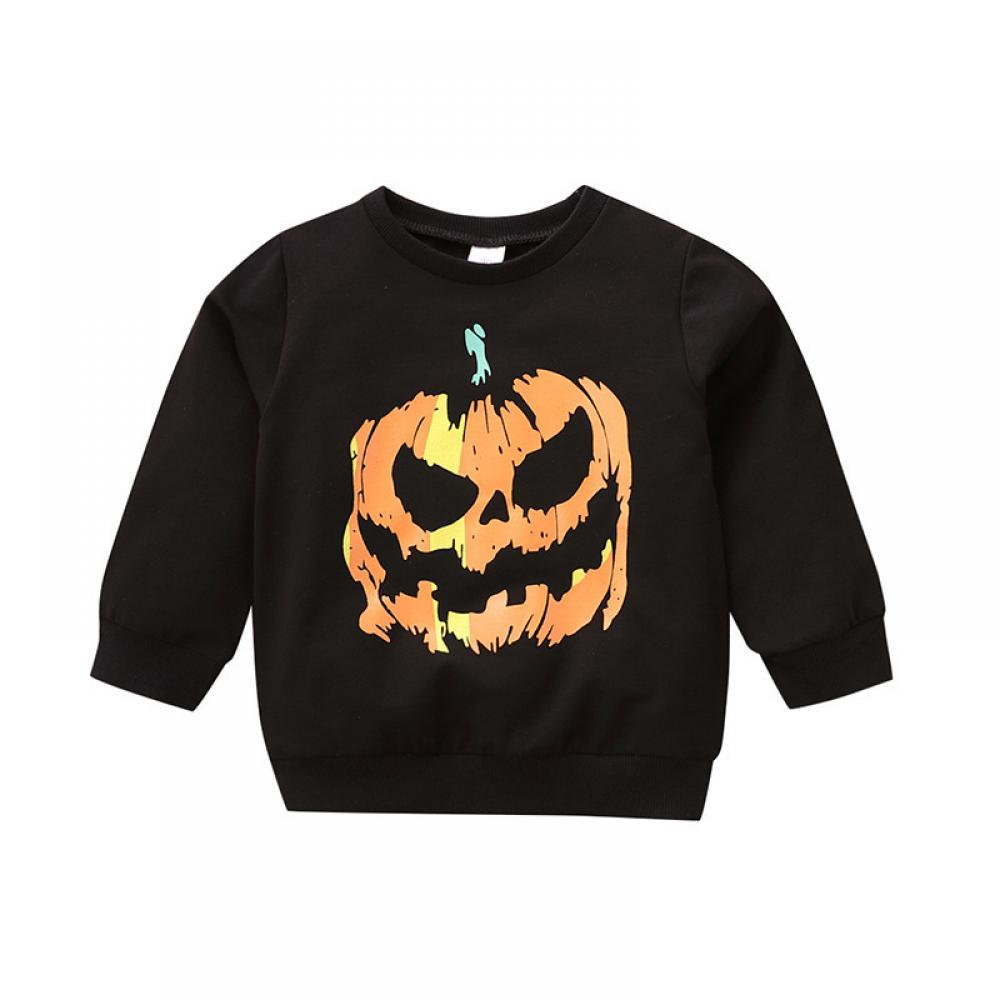 Boys Autumn Winter Halloween Pumpkin Head Printed Long Sleeve Round Neck Pullover Bulk Childrens Clothes