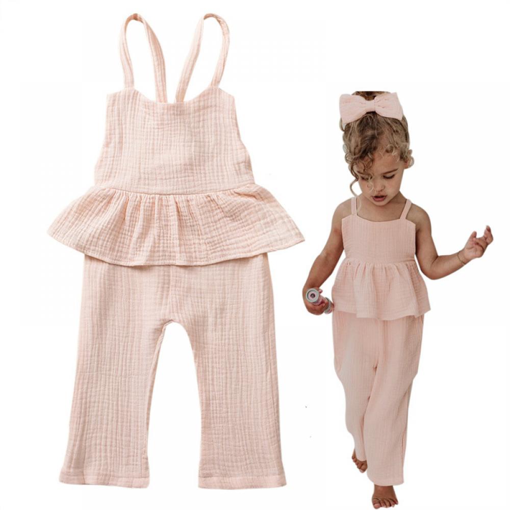 Toddler Girls Pure 100% Organic Cotton Solid Pink Jumpsuit Wholesale Baby Girl Clothes