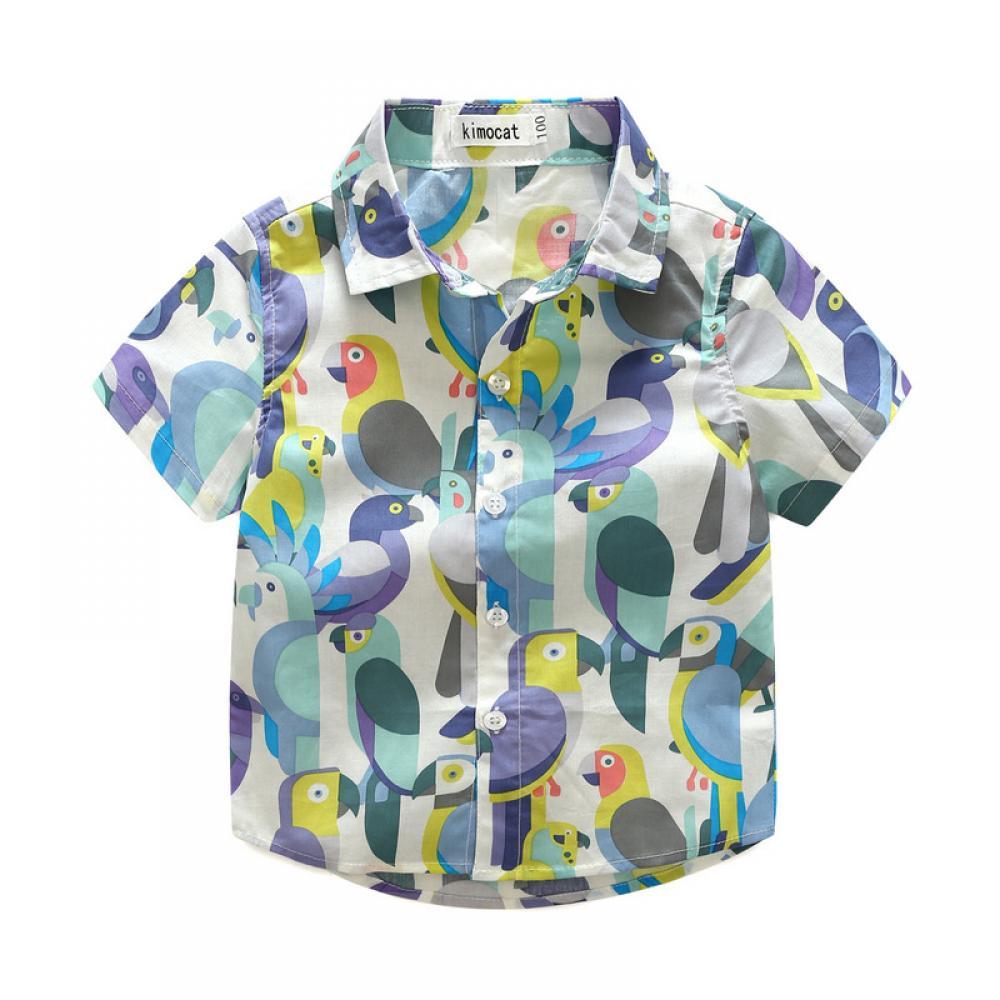 Boys Summer Boys' Bird Print Short Sleeve Round Neck Shirt & Denim Shorts Boy Wholesale Clothing