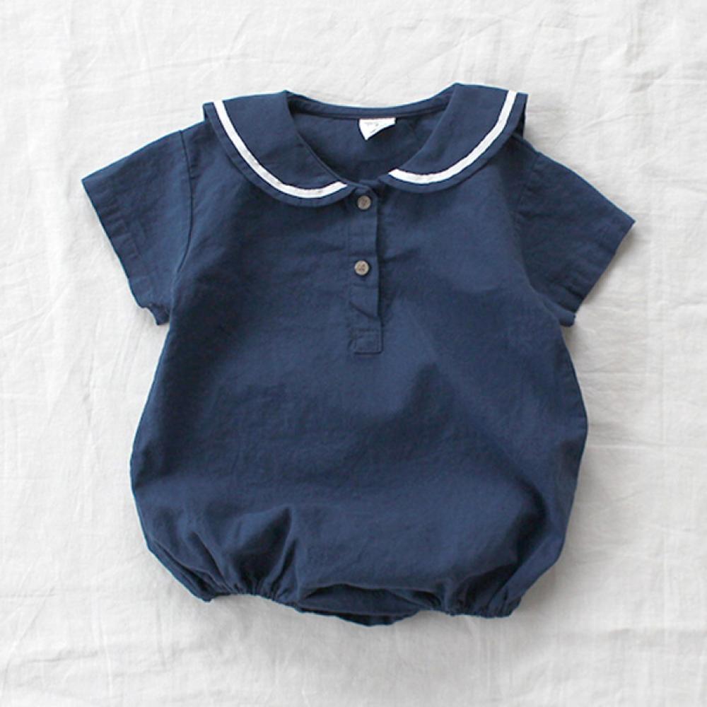 0~2Y INS Style Baby Girl College Style Jumpsuit Boy Baby Summer Navy Ultra-thin Cool Lapel Romper Gender Neutral Baby Clothes Wholesale Baby Clothes