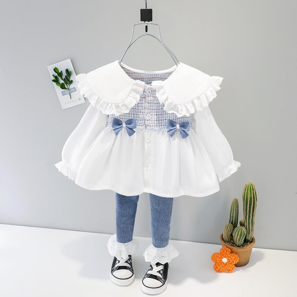 Baby Girls Spring/Autumn Long-sleeve Korean Doll Collar Shirt Sets Baby Wholesale Suppliers