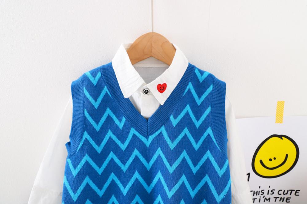 MOQ 2PCS Baby Boy Boys Autumn Long Sleeve Knitted Warm Vest Three Sets Baby Wholesales