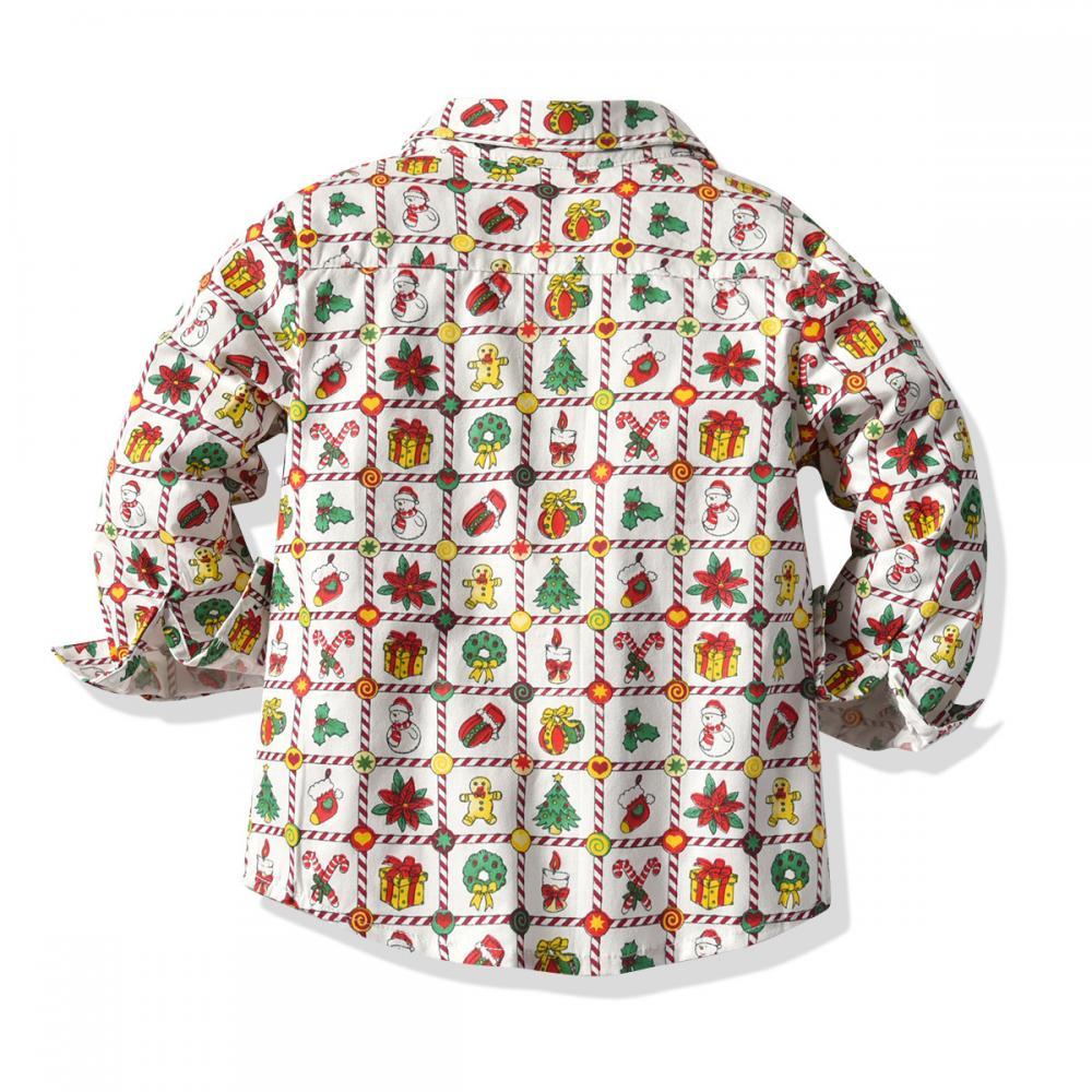 Boys Long Sleeve Christmas Printed Shirt and Suspenders Set Christmas Baby Clothes