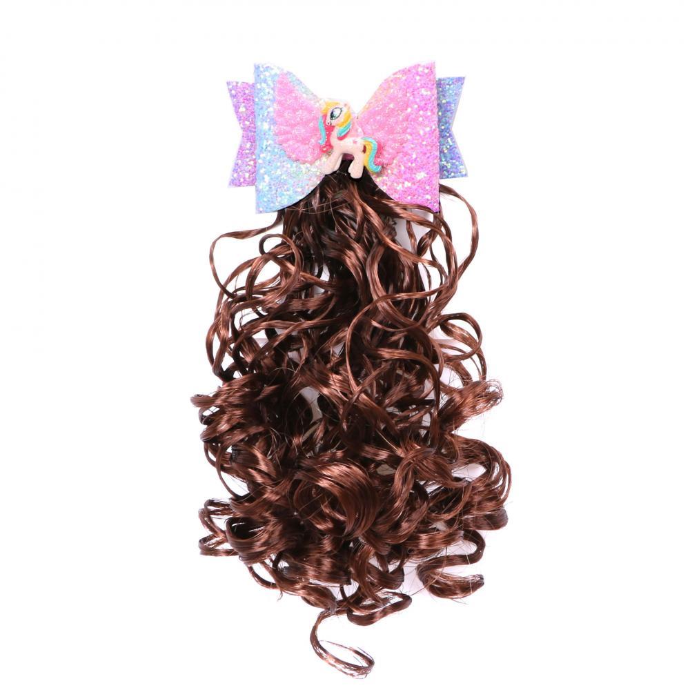 MOQ 2pcs Girls Pink Star Bow Unicorn Fluffy Curly Hair Wig Headdress Hairpin Girls Accessories Wholesale