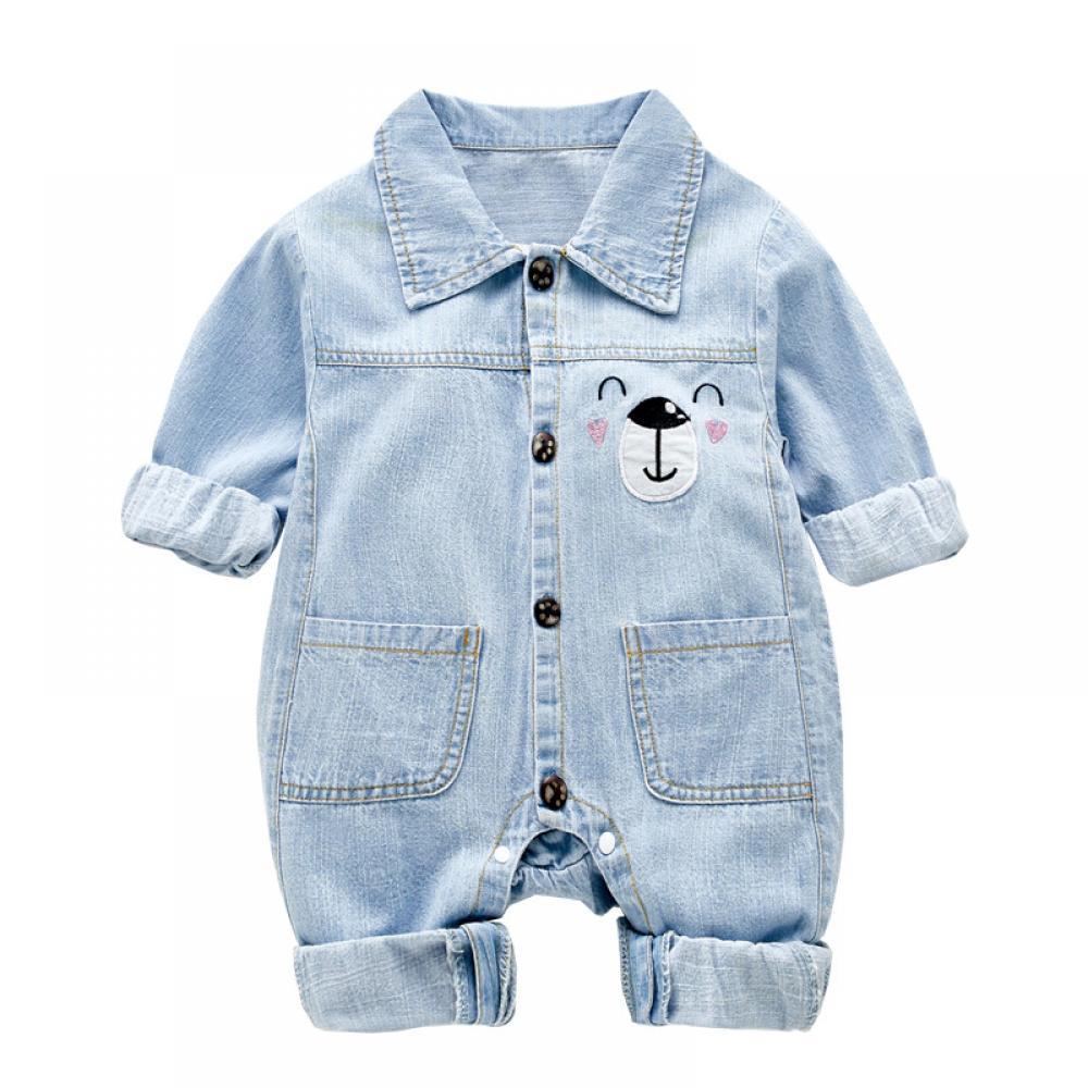 Baby Boys Autumn Cartoon Cute Soft Denim Jumpsuit Babywear Wholesale