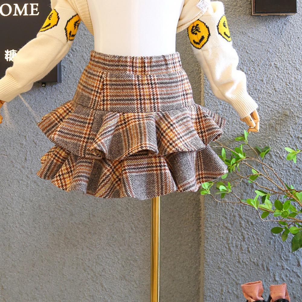 Girls Autumn and Winter Flounces Plaid Skirt Wholesale Little Girl Dresses