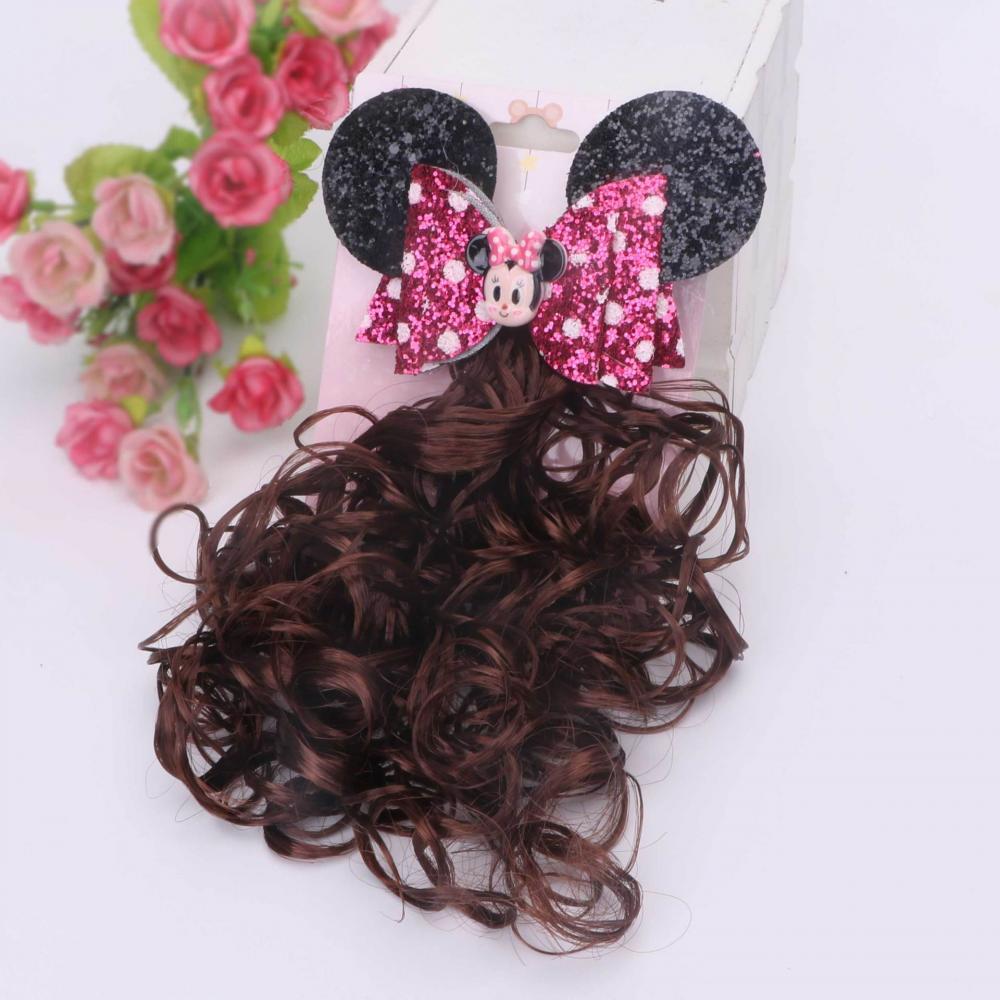 Girls Bow Glitter Dot Mickey Top Clip Cute Fake Curly Hair with Powdered Sequins Girls Accessories Wholesale