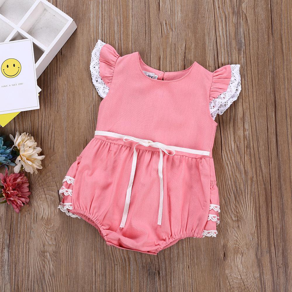 Fashion Girls Flying Sleeve Ruffle Romper Romper One Piece Wholesale Baby Clothes