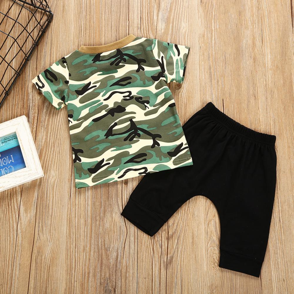 Boys' Letter Print Camouflage Round Neck Short Sleeve T-shirt & Solid Pants Wholesale Boy Clothing