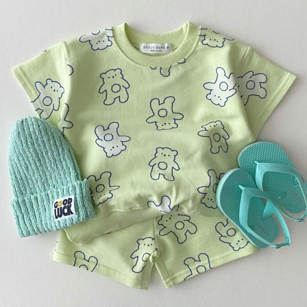 0~2Y Children's Clothing Baby Suit Baby Summer Clothing Baby Bear Print Suit Boys And Girls Cotton Two-Piece Suit Wholesale Baby Clothes