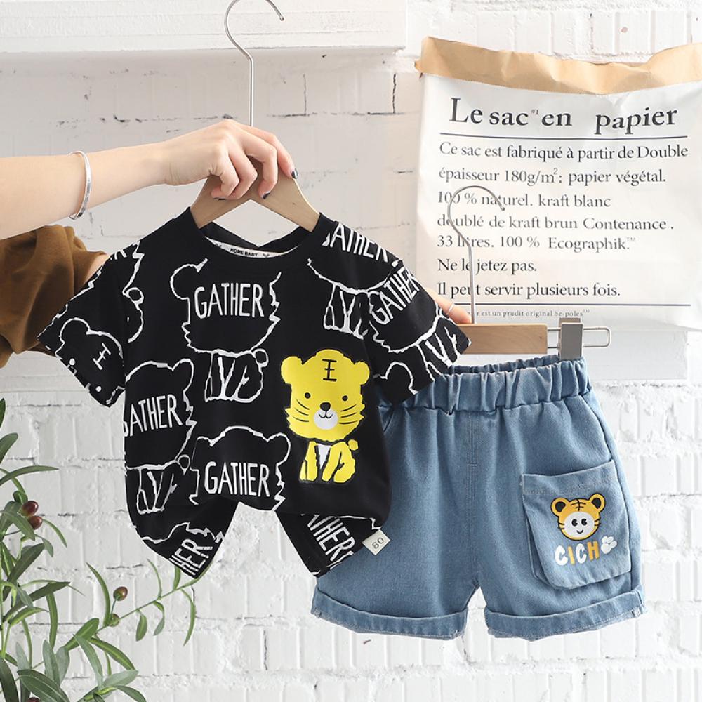 Children's Summer Clothes 2022 Summer New Boys' Full-Print Round Neck Short-sleeved Suit  Casual Shorts Two-Piece Suit Wholesale Kids Clothes