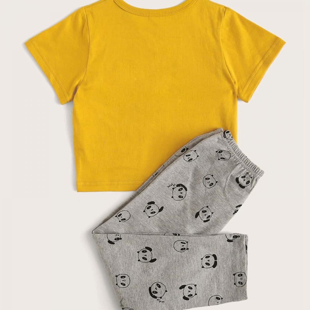 Boys' Panda Letter Print Round Neck Short Sleeve T-shirt & Panda Print Pants Wholesale Boys Clothing Suppliers