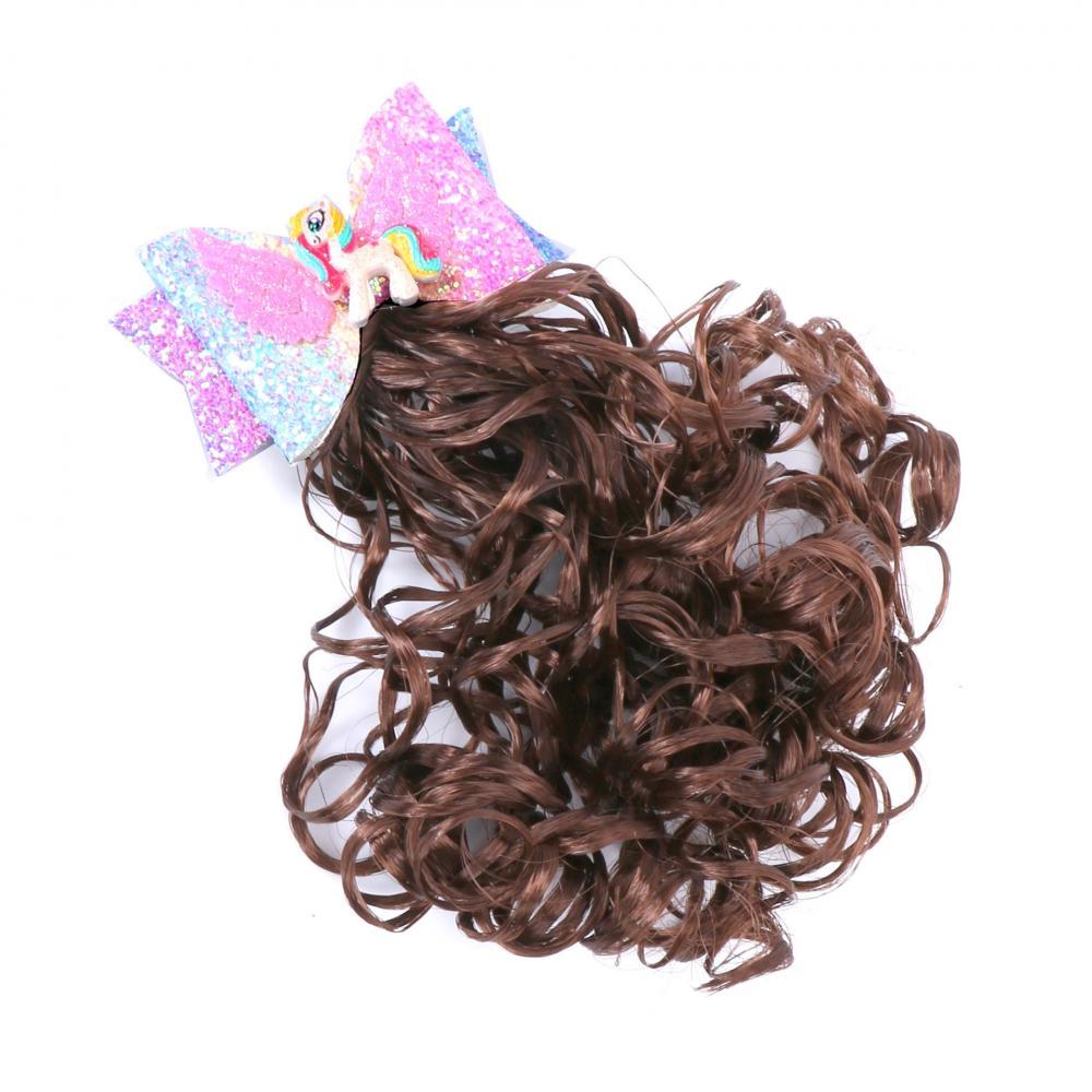 MOQ 2pcs Girls Pink Star Bow Unicorn Fluffy Curly Hair Wig Headdress Hairpin Girls Accessories Wholesale