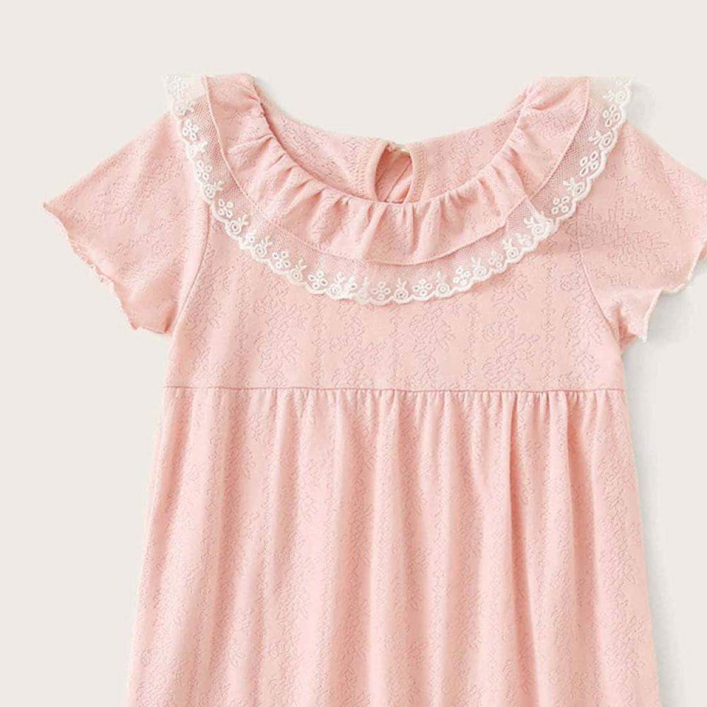 Girls' Solid Lace Short Sleeve Nightdress Girls Accessories Wholesale