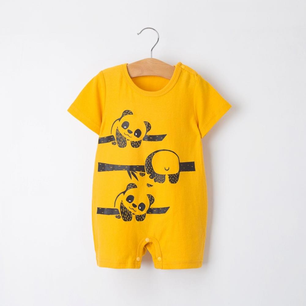 Boys Summer Baby Boy Cartoon Panda Print Solid Short Sleeve Jumpsuit Baby Clothes Wholesale Suppliers
