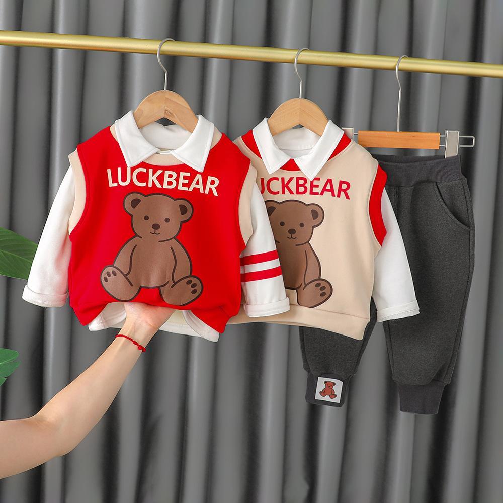 Baby Boys Autumn/winter Cartoon Bear Long-sleeve Set Baby Wholesales