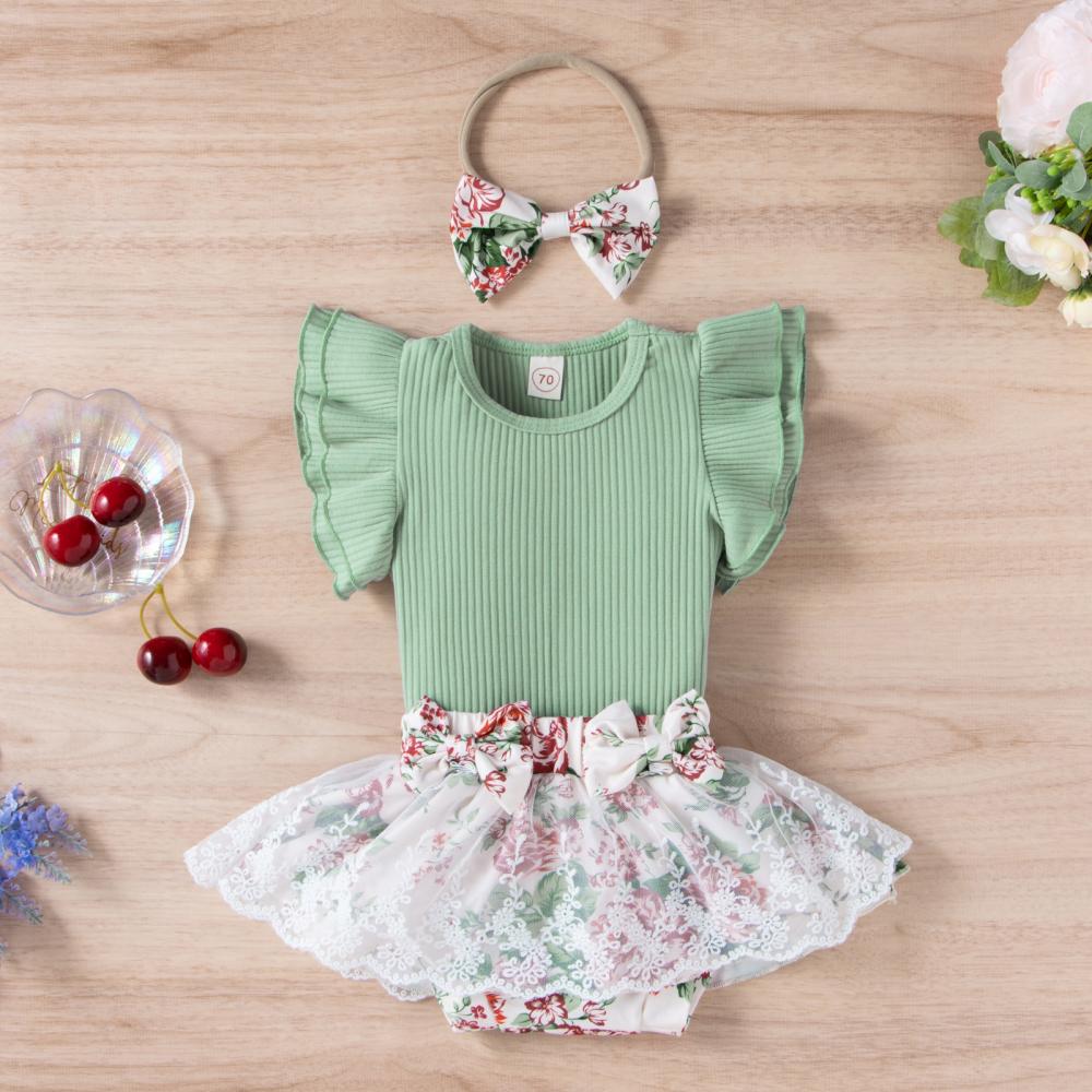 0~1Y New Pit Strip Flying Sleeve Floral Gauze Skirt Bag Fart Bow Jumpsuit Wholesale Baby Clothes