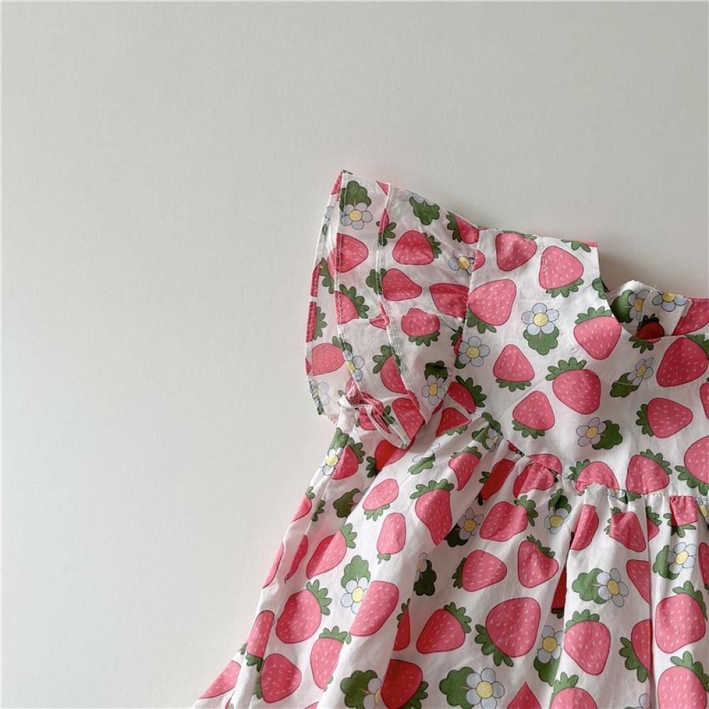 2022 Summer New Products Children's Strawberry Dress Girls Children's Summer Dress Long Skirt Girl Baby Princess Dress Wholesale Kids Clothing