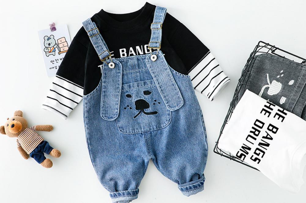 Boys Autumn Cartoon Cute Baby Suspenders Long Sleeve Set Wholesale Baby Clothes In Bulk